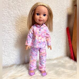 American Girl Doll mini with Pastel Pink Geometric Pajama Set